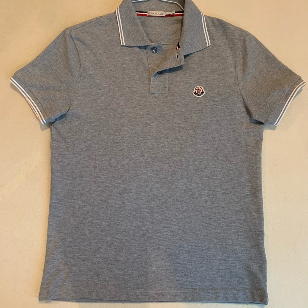 Moncler Striped Trim Polo Shirt In Grey